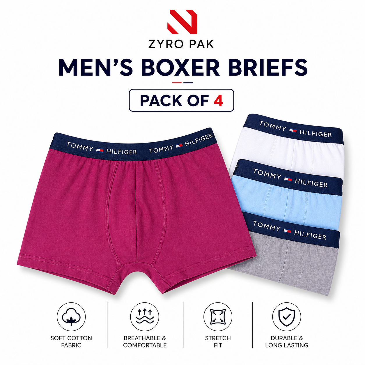 T-o-m-m-y  H-i-l-f-i-g-e-r Boxer (Pack Of 4)