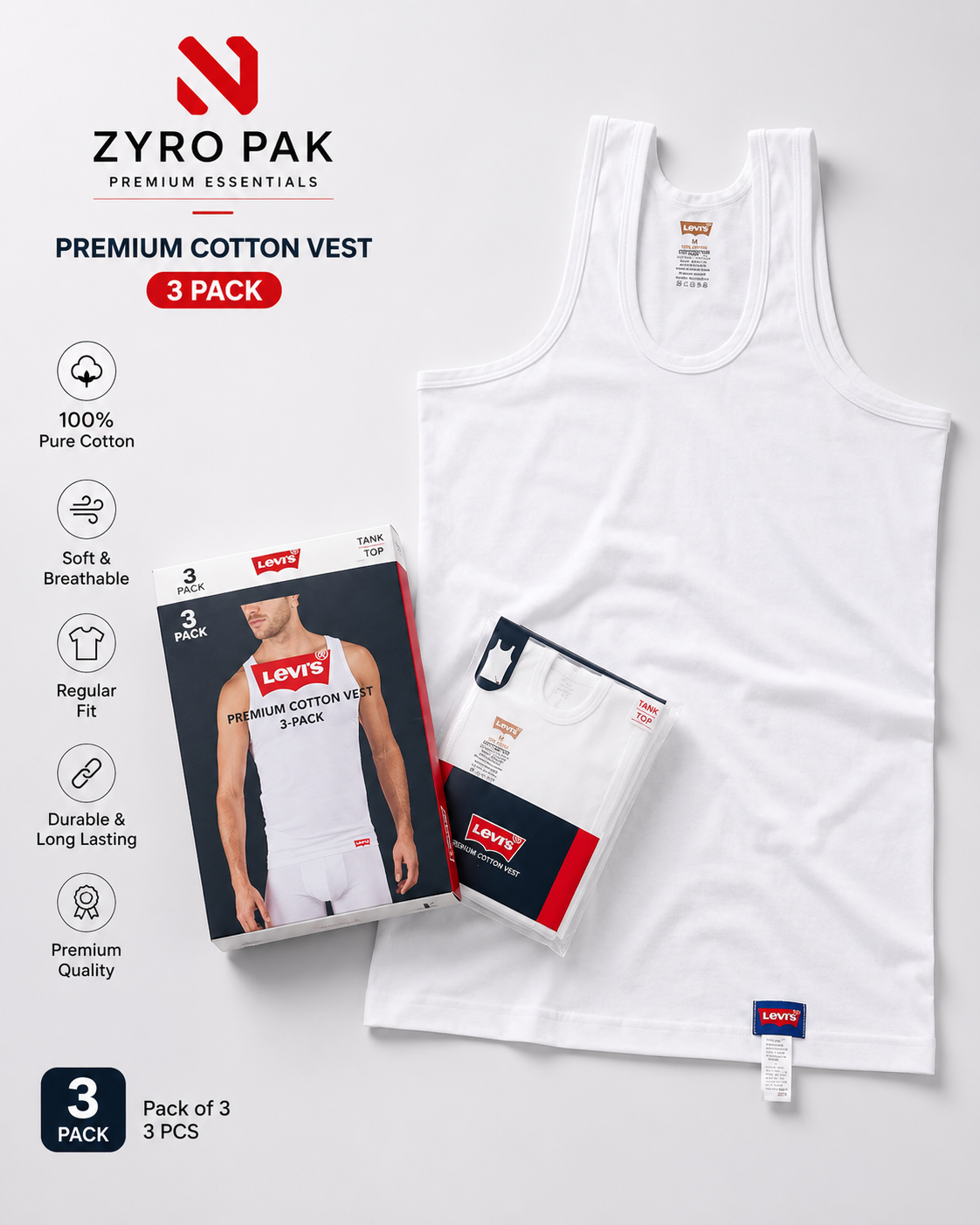 Pack of 3 Mens premium Vest