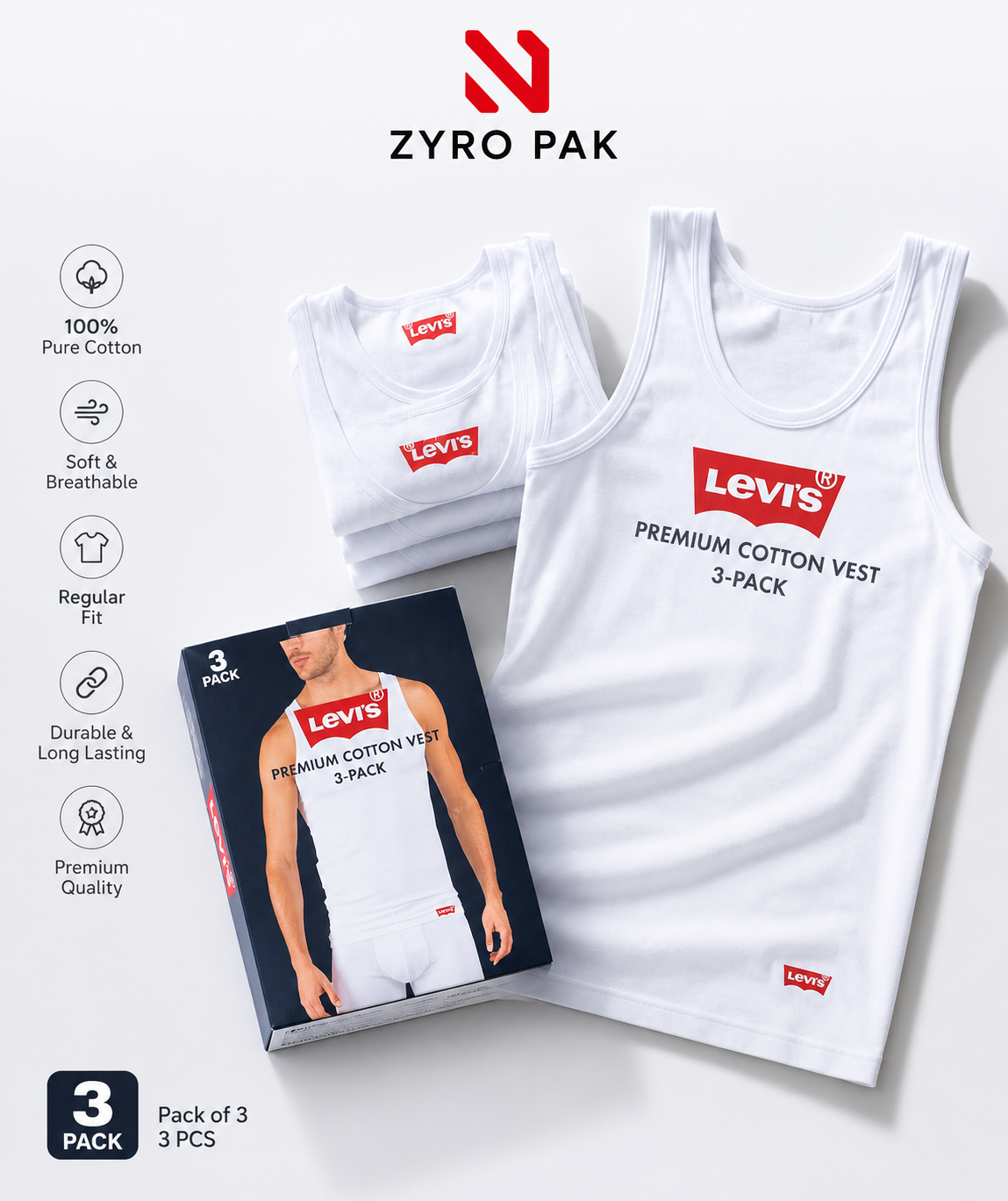 Pack of 3 Mens premium Vest